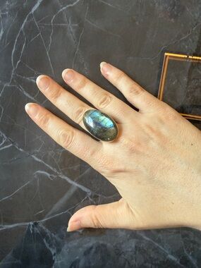 Emily Amey Labradorite Statement Cocktail Ring 14K Gold and Silver